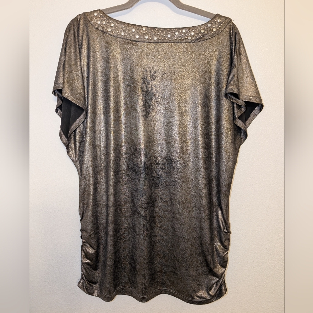 Rock & Republic Metallic Silver Studded V-Neck Blouse - Picture 3 of 6